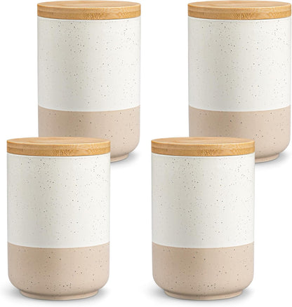 vancasso Sabine Ceramic Canister Set with Airtight Wood Lids - 4-Piece Small Kitchen Storage for