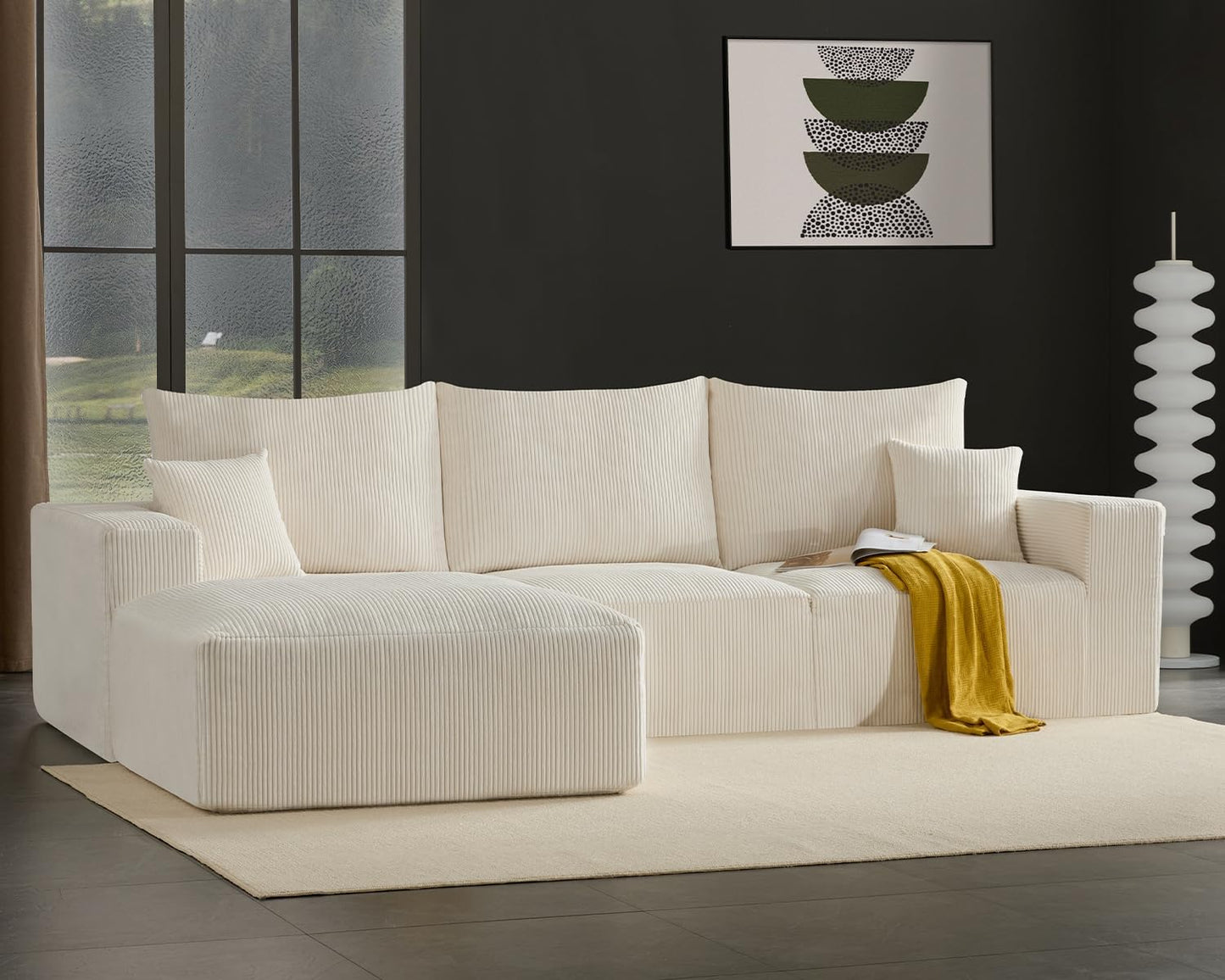 40" Square Stuffed Ottoman Pouf for Sofa Couch, Corduroy Poufs with Foam Chunk Filling, Furry &