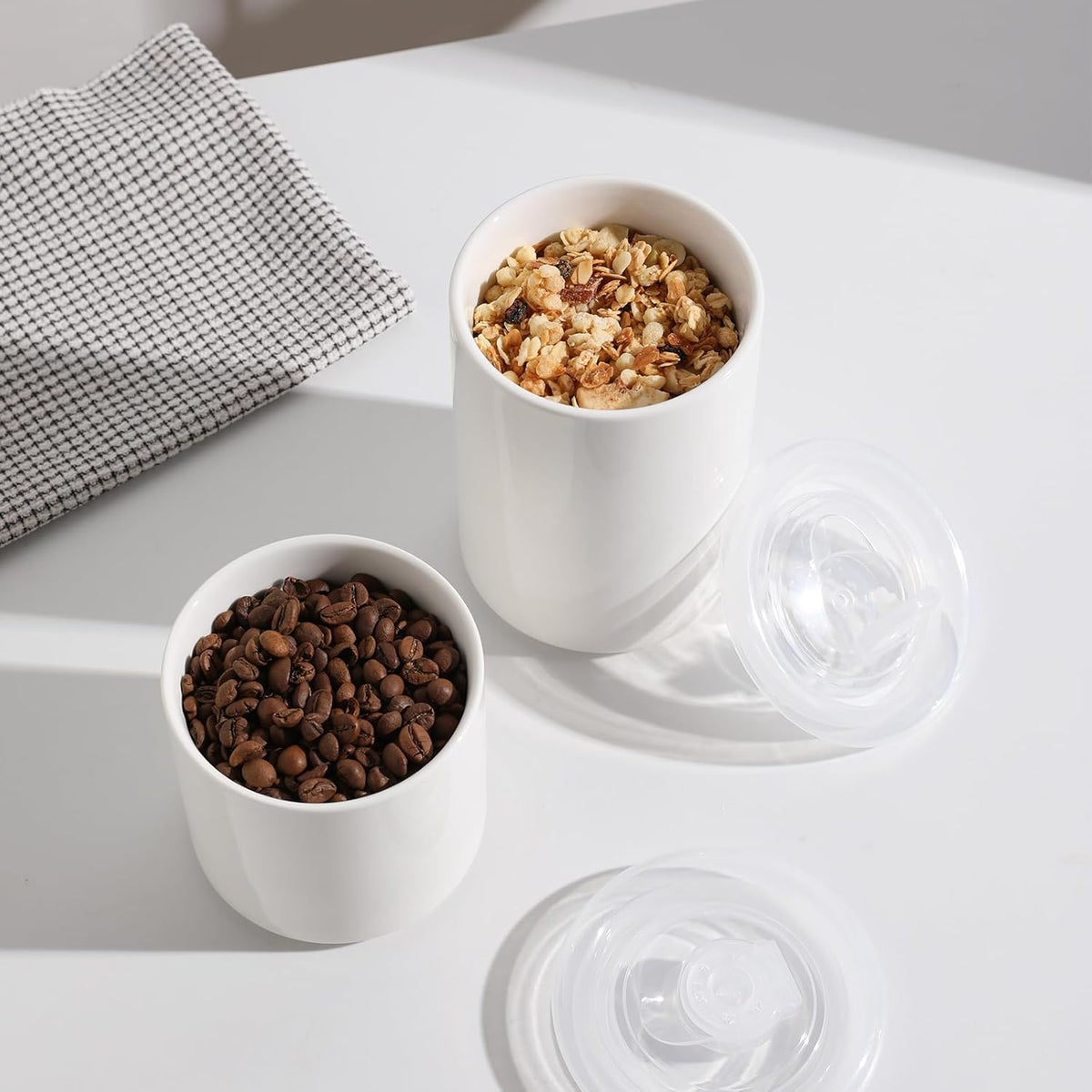 Sweejar Ceramic Food Storage Jar, Salt Container with Airtight Plastic Lid & Date Tracker, 16 Oz