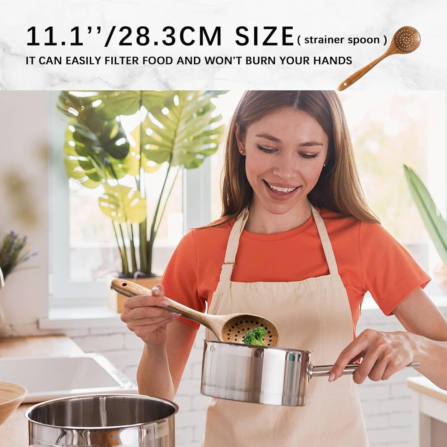 Wooden Spoons for Cooking, Nonstick Cooking Utensil Set with 7 Piece Acacia Wooden Spatulas and