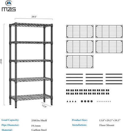 1250 lbs 5 Tier Shelf Metal Storage Shelves Shelving Wire Rack Heavy Duty Closet Organizers for