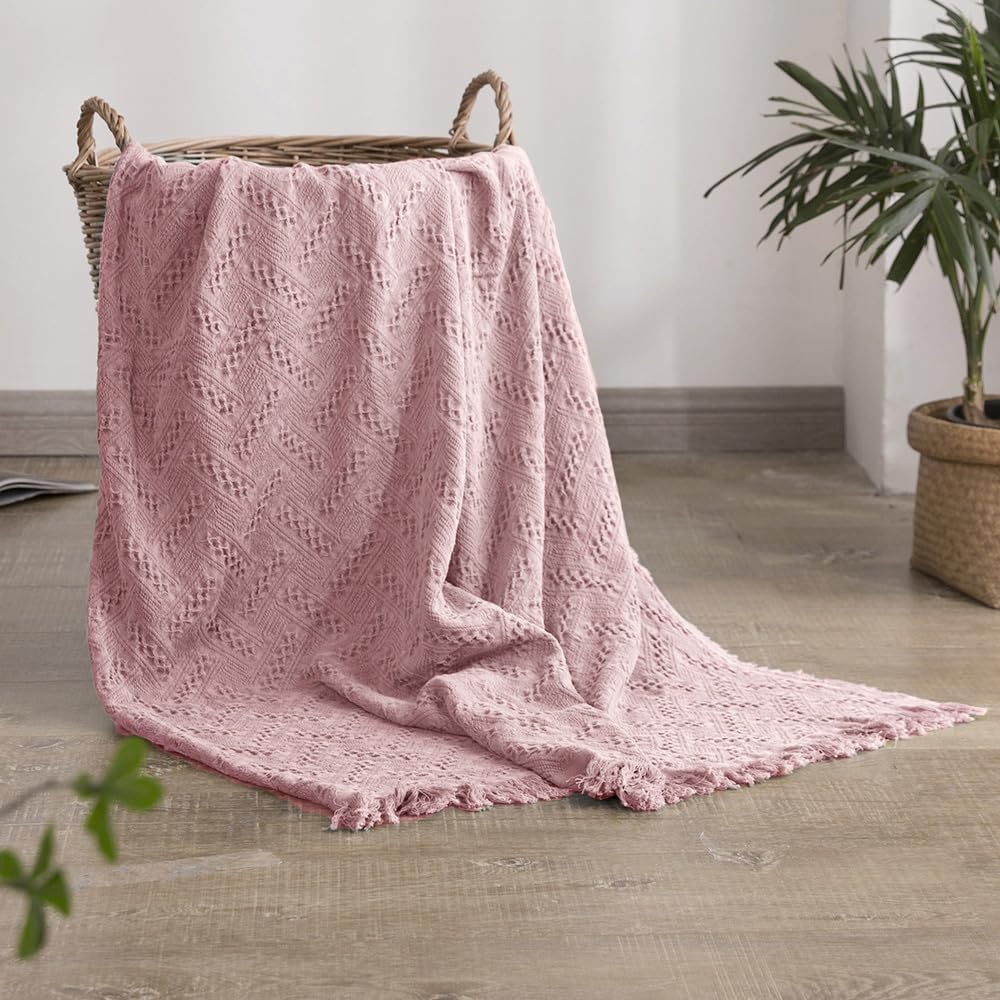 Simple&Opulence 100% Cotton Throw Blanket for Bed, Couch, Boho Luxury Geometric Knit Woven Blanket