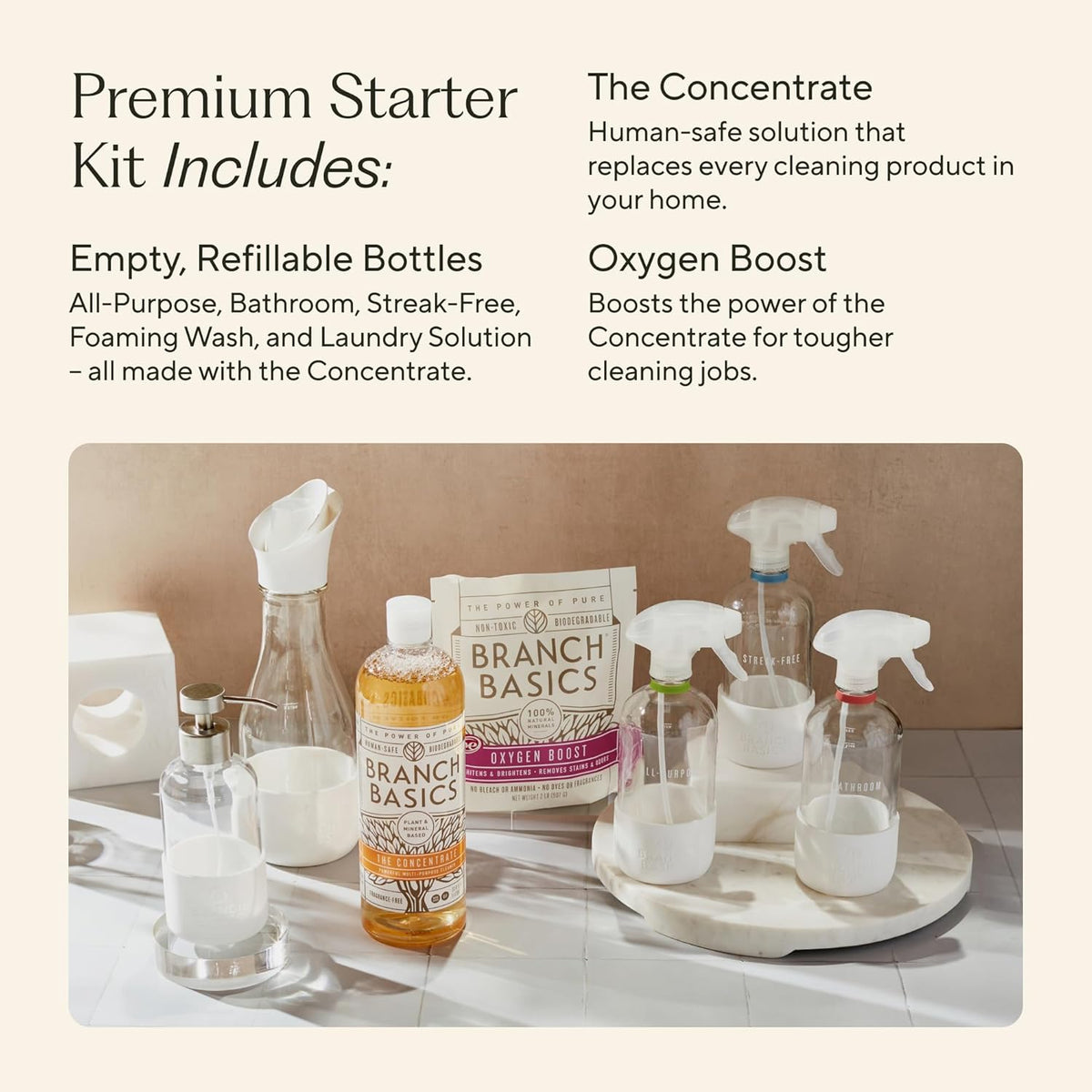 Branch Basics Premium Starter Kit in Glass: All Purpose Cleaner, Glass Cleaner, Bathroom Cleaner