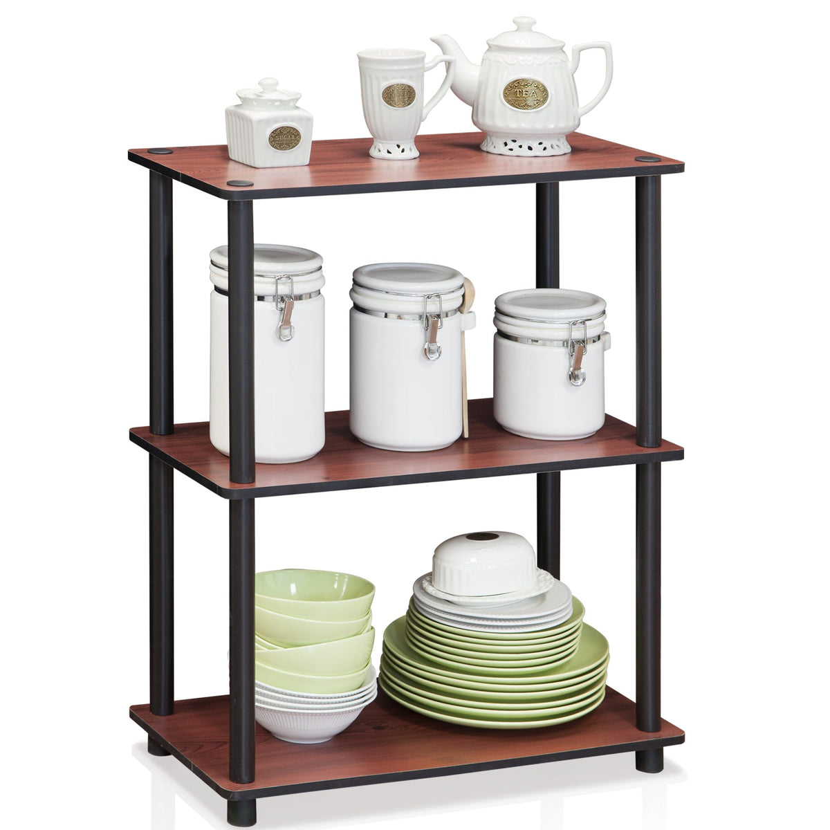 Furinno Turn-N-Tube Storage Shelves, 3-Tier Book Shelf, Corner Shelf, Toolless Open Shelves, for