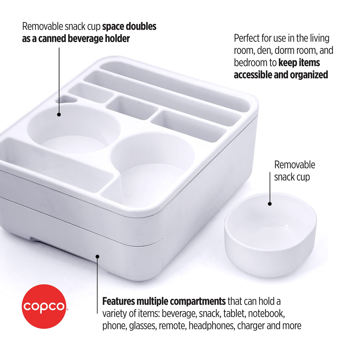 Copco Home Office Caddy Lazy Susan Organizer with Removable Snack Cup and Drawer - Desktop