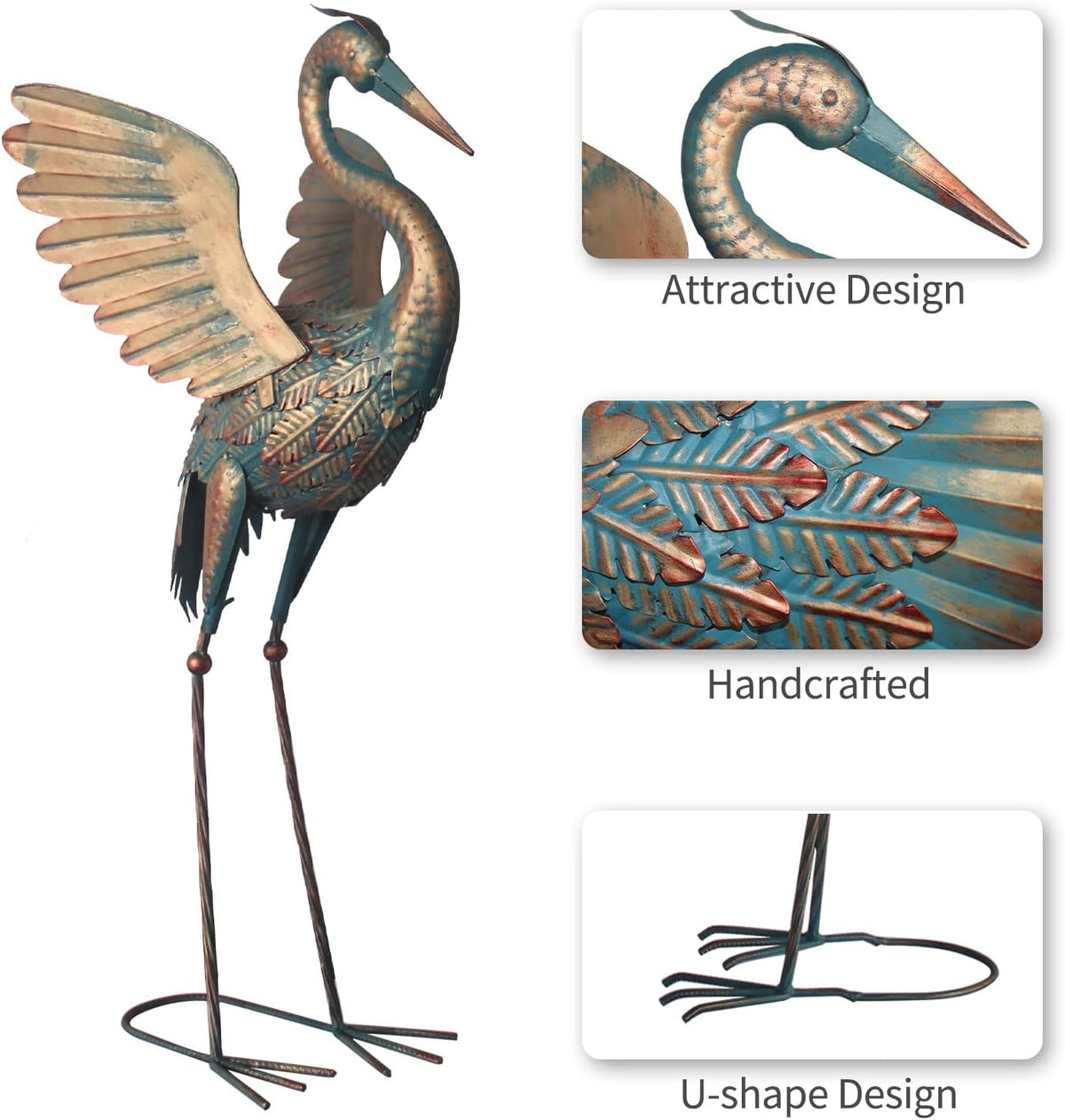 33-37 Inch Metal Crane Garden Statue Décor, Bird Heron Garden Sculpture & Statues, Outdoor