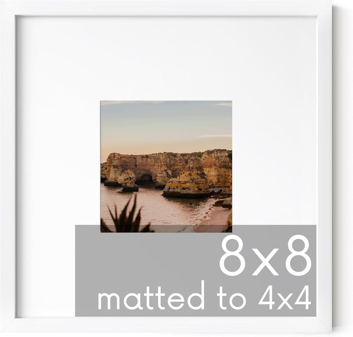 HAUS AND HUES 8x8 White Metal Picture Frame Matted to 4x4 - Features Premium Aluminum, Shatterproof