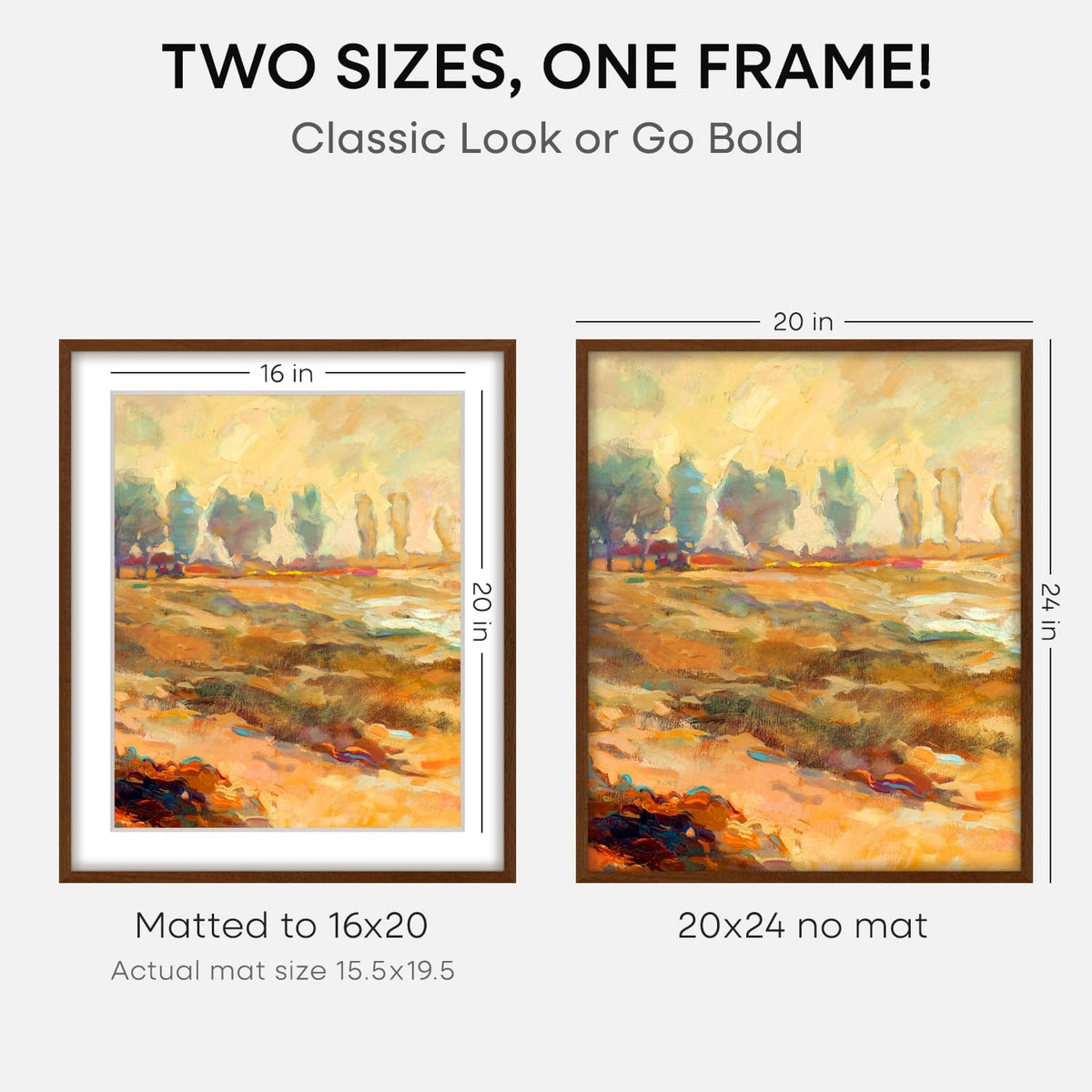 Homeforia 20x24 Picture Frame Brown, High End Dark Oak 20x24 Walnut Wooden Poster Frames with Mat