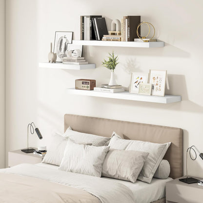 White Floating Shelves for Wall, 24 Inch X 12 Deep Shelves for Room Wall Mounted，2" Thick Heavy