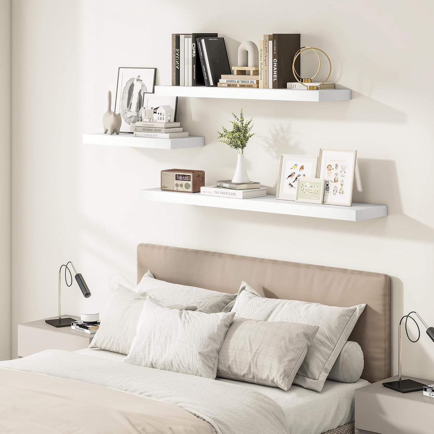 White Floating Shelves for Wall, 48 Inch X 12 Deep Shelves for Room Wall Mounted，2" Thick Heavy
