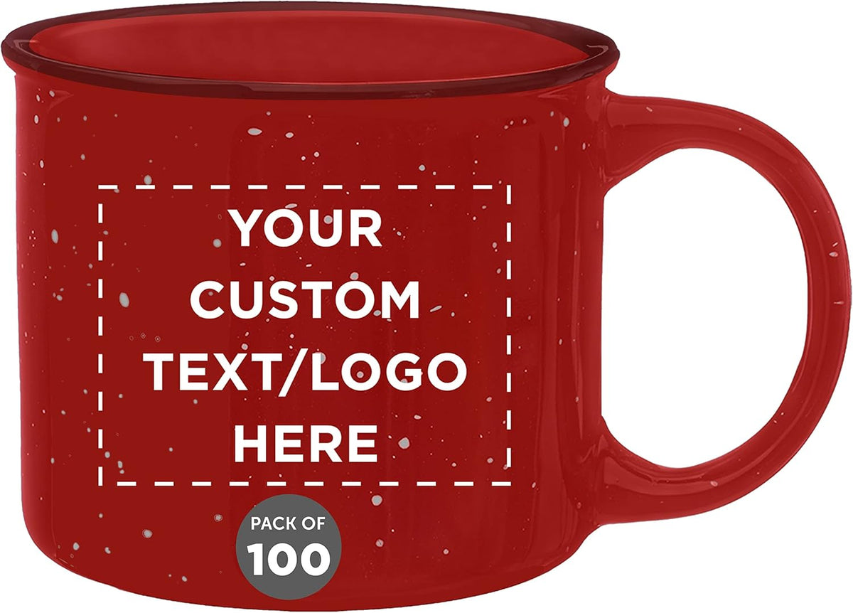 DISCOUNT PROMOS Custom Ceramic Campfire Coffee Mugs 13 oz. Set of 100, Personalized Bulk Pack