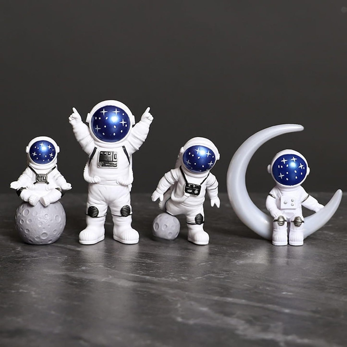 Blue White Astronaut Statues Set of 4, Spaceman Sculpture Figurines Outer Space Theme Decor for