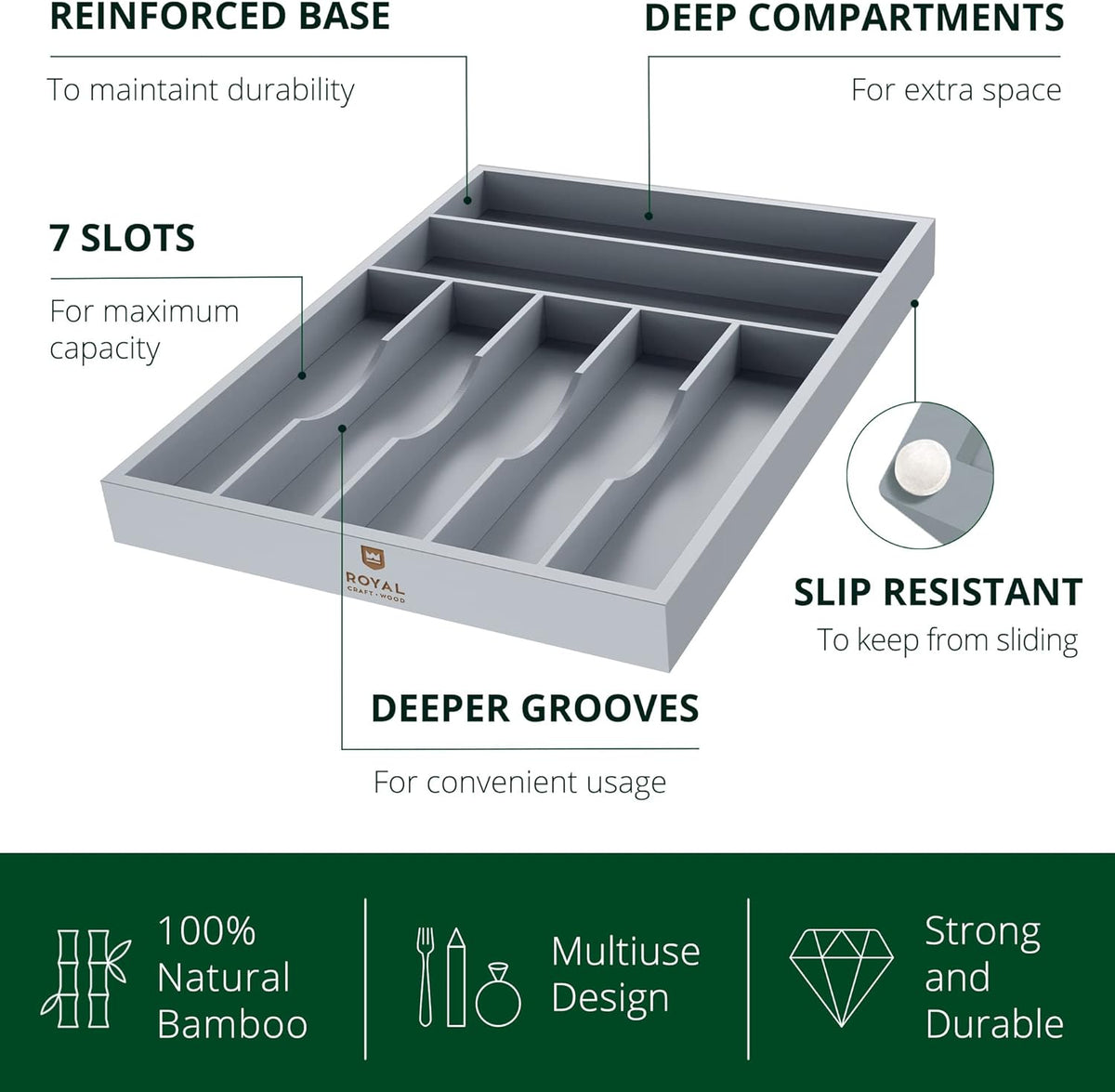 ROYAL CRAFT WOOD Luxury Bamboo Kitchen Drawer Organizer - Silverware Organizer - Utensil Holder and