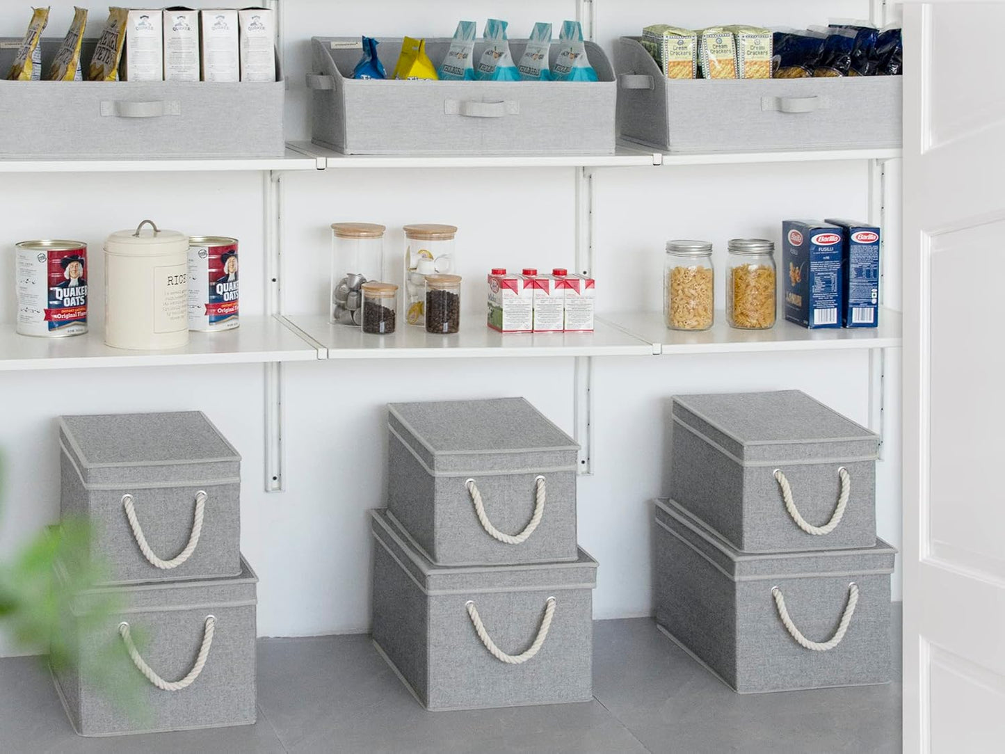 StorageWorks Large Storage Bins with Lids, Decorative Storage Boxes with Lid and Soft Rope Handles