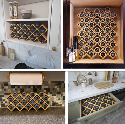 Bamboo Criss Cross Spice Rack Organizer for Cabinet, Wood Seasoning Rack Spice Holder, 18-Jar Spice
