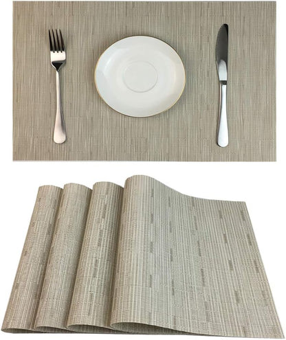 WAZAIGUR Placemats Set of 4 for Dining Table Heat-Resistant Washable Place Mats Woven Vinyl Kitchen