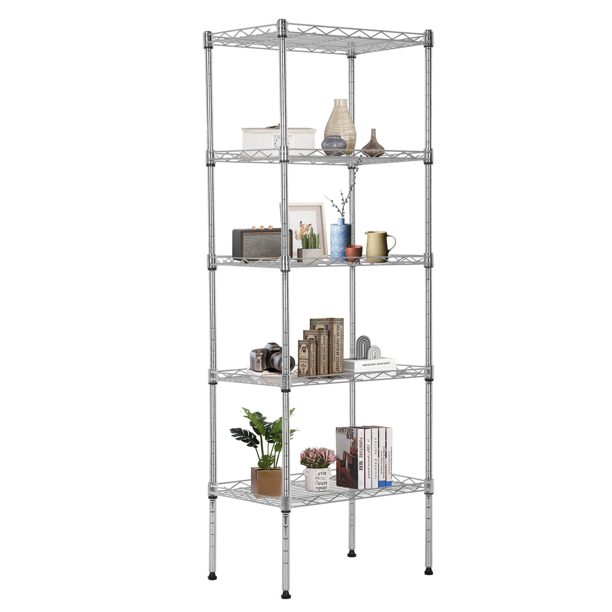 FDW 5 Tier Wire Shelving Adjustable Metal Shelves 17L x 12W x 48H NSF Pantry Shelves Storage Rack