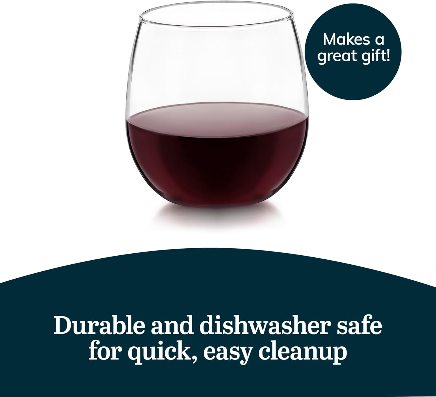 Libbey Stemless Red Wine Glasses, 16.75 Oz Classy, Wide Bowl Stemless Wine Glasses Set of 8, Chip