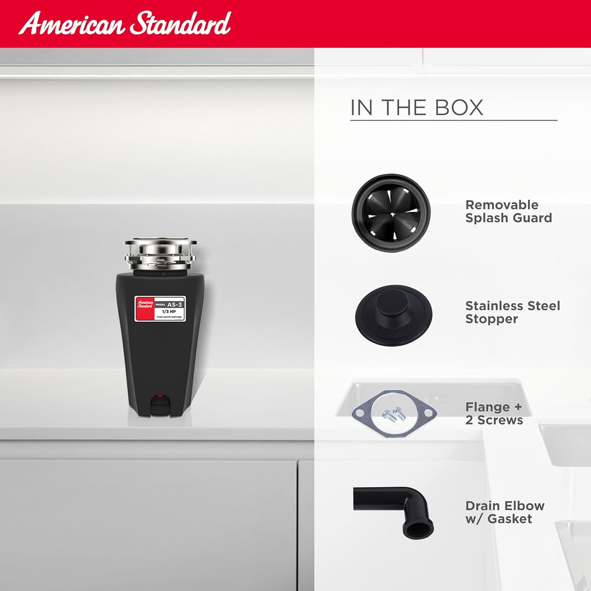 American Standard 10-US-AS-3 Garbage Disposal Anti-Jam Stainless Steel Food Waste Grinding System
