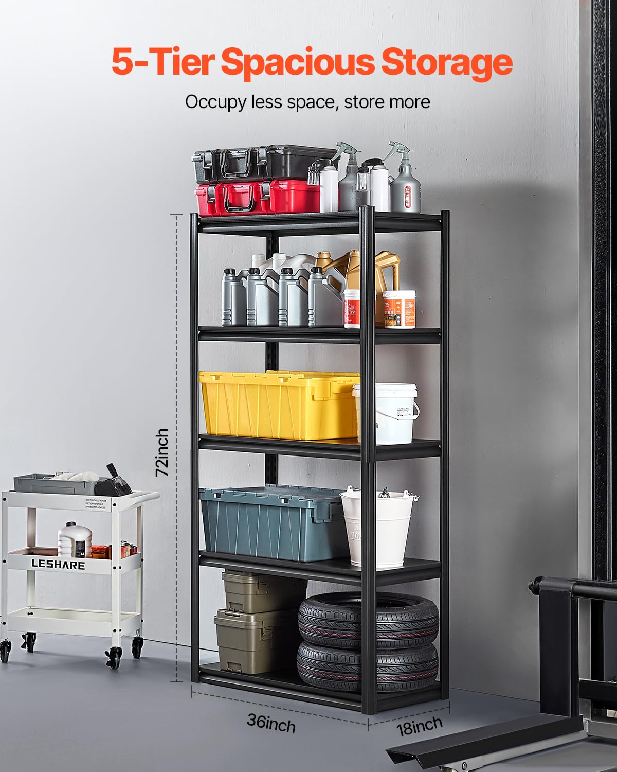 VEVOR Storage Shelves, 2000 lbs, 5 Tier Garage Storage Shelving, 18" D x 36" W x 72" H Adjustable
