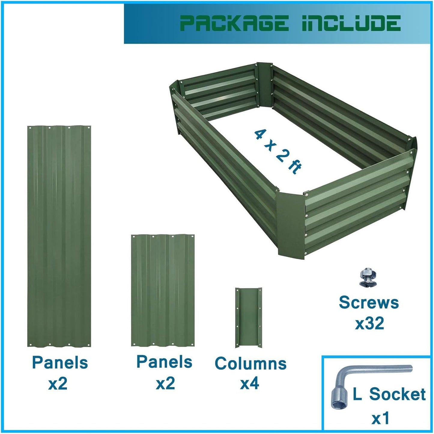 4x2x1ft Metal Raised Garden Bed Kit，Galvanized Garden Bed Box for Vegetables, Flowers, Herbs, and