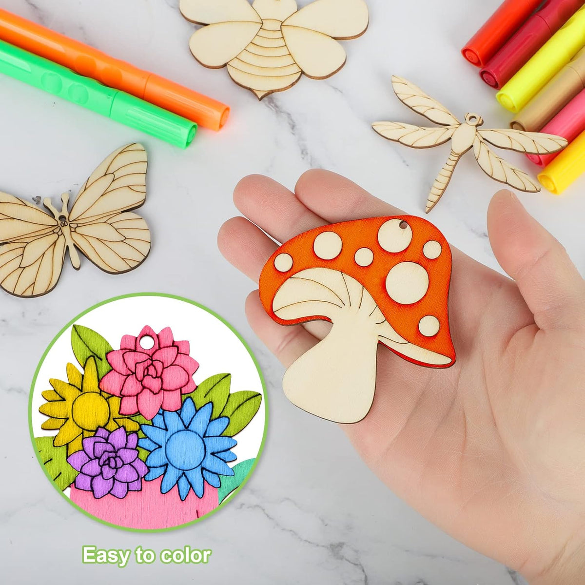 80PCS Wooden Spring Ornaments to Paint, 8 Styles DIY Blank Unfinished Wood Cutouts Ornament for
