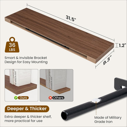 Fun Memories Floating Shelves for Wall, 32 Inch Rustic Wood Wall Mounted Shelves for Bathroom