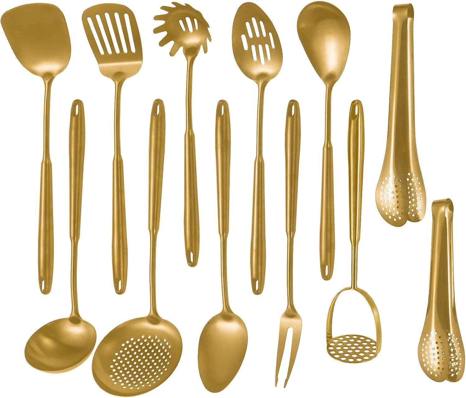 304 Stainlss Steel Matte Kitchen Utensils Set, 12 Pcs Long Metal Cooking Utensil Gadgets Tools Set
