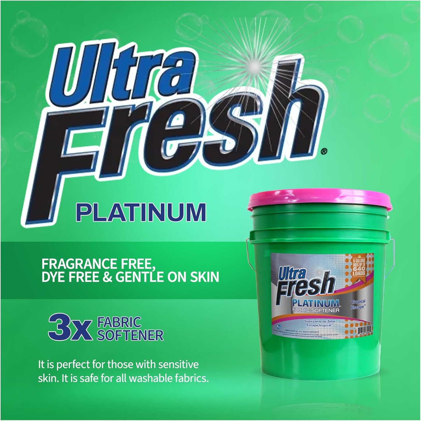 Ultra Fresh 5 Gallon Platinum Fabric Softener for All Machine Types, Liquid Laundry Softener, Up to
