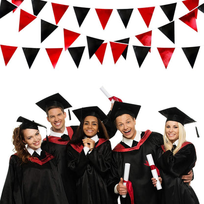 Red Black Party Decoration Metallic Fabric Triangle Pennant Banner Flag Bunting Garland for