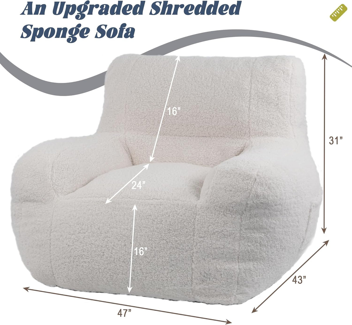 Giant Bean Bag Chair, Lambswool Bean Bag Chair for Adults, Eco-Friendly Filling Soft Bean Bag