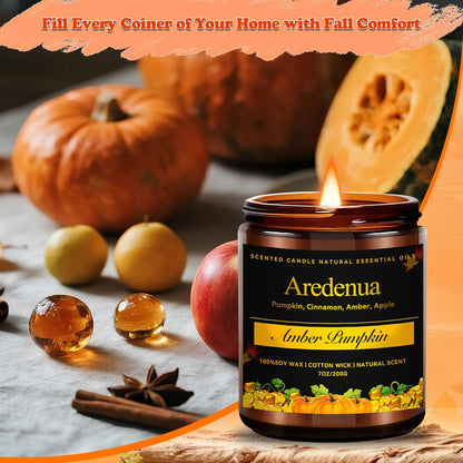 Amber Pumpkin Candle | Fall Pumpkin Candles - Scented Candle for Autumn, 7oz Soy Candles for Home