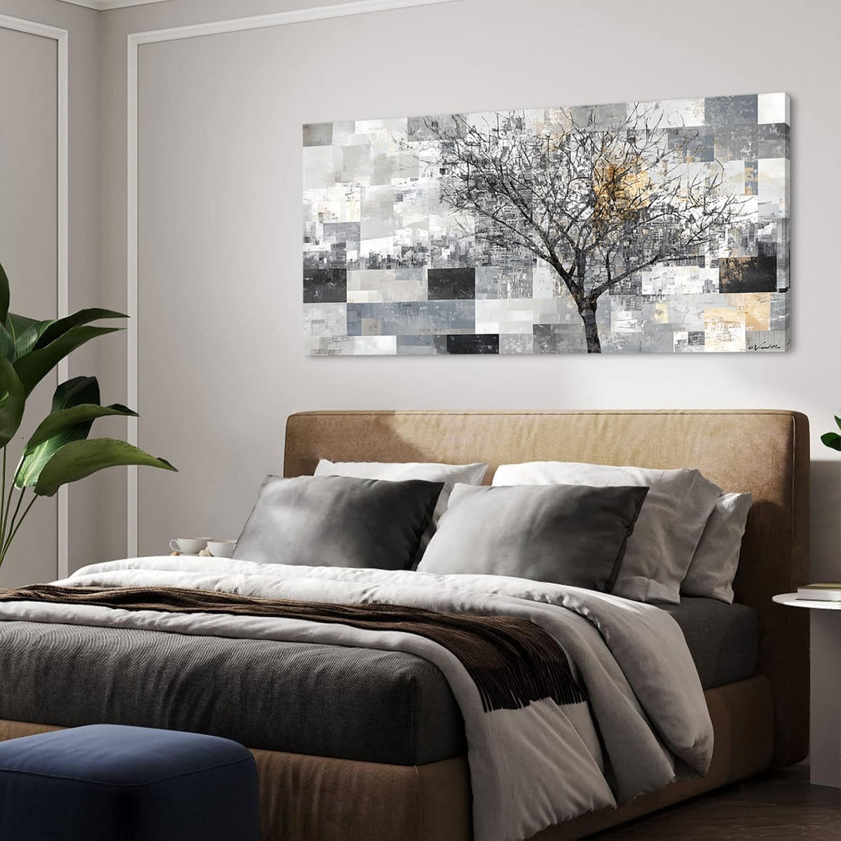 LASMOND Modern Abstract Tree Wall Art for Living Room Black and White Canvas Painting Wall Art