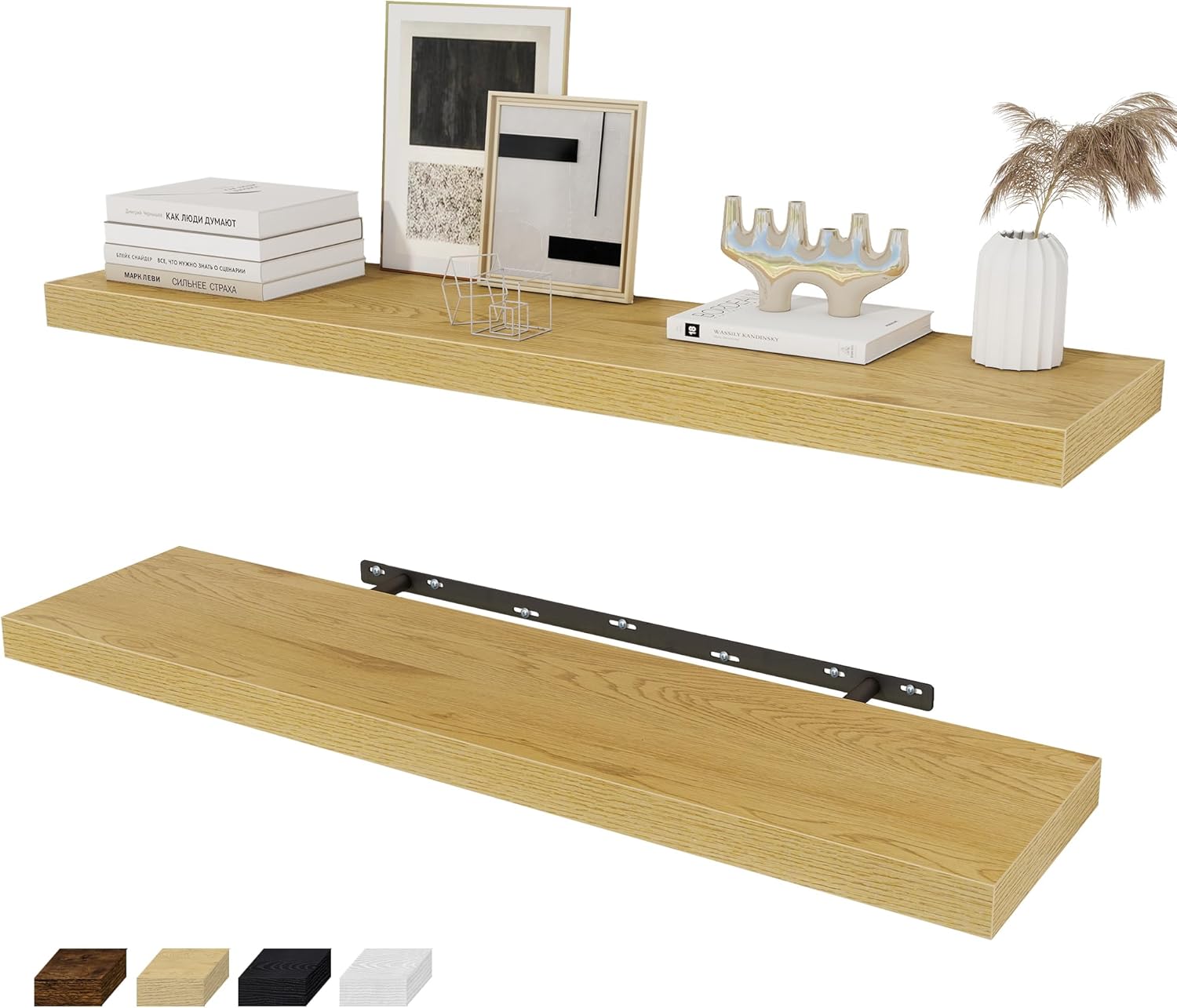 Fun Memories 36 x 8 Inch Floating Shelves for Wall, Farmhouse Bathroom Shelves Set of 2, Wood Wall