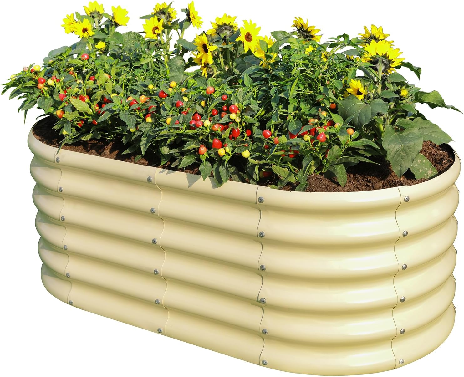 Land Guard 18“ Tall Outdoor Metal Raised Garden Bed, Oval Deep Root Planter Box for Vegetables