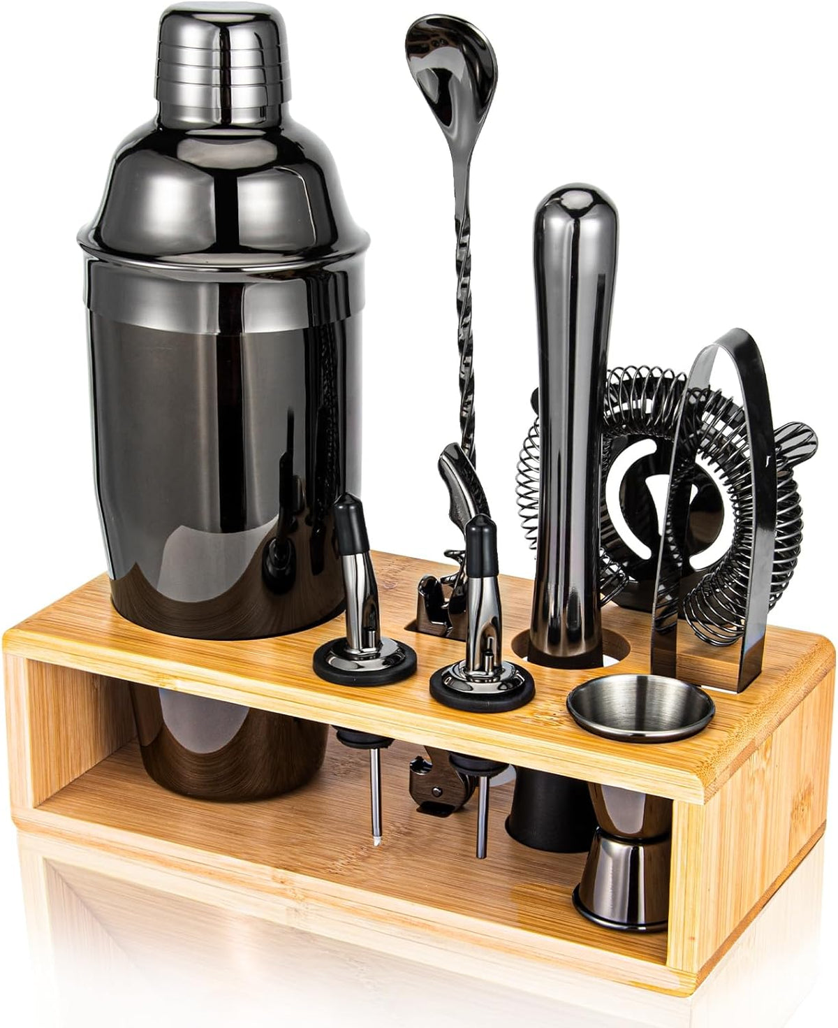 Cocktail Shaker Set, Mixology Bartender Kit 10-Piece Bar Tool Set with Stylish Bamboo Stand, Bar
