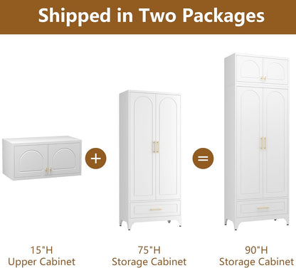 Kitchen Cabinet, 90" Tall Metal Pantry Cabinet, Freestanding Cupboards with One Drawer, Food