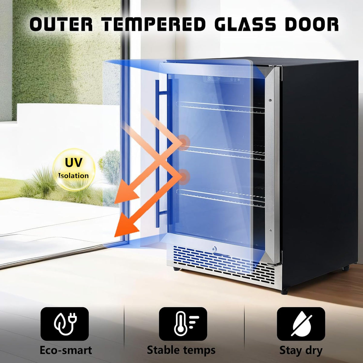 Albott Beverage Refrigerator-24 In fridge with Glass Door, Adjustable Shelves and LED Touch Panel