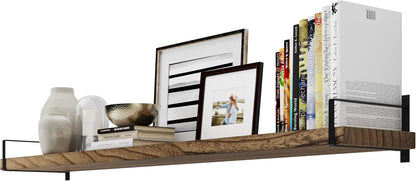 Wallniture Toledo 60 inch Floating Shelf with Heavy Duty Bookend Brackets, Wooden Shelves for Wall