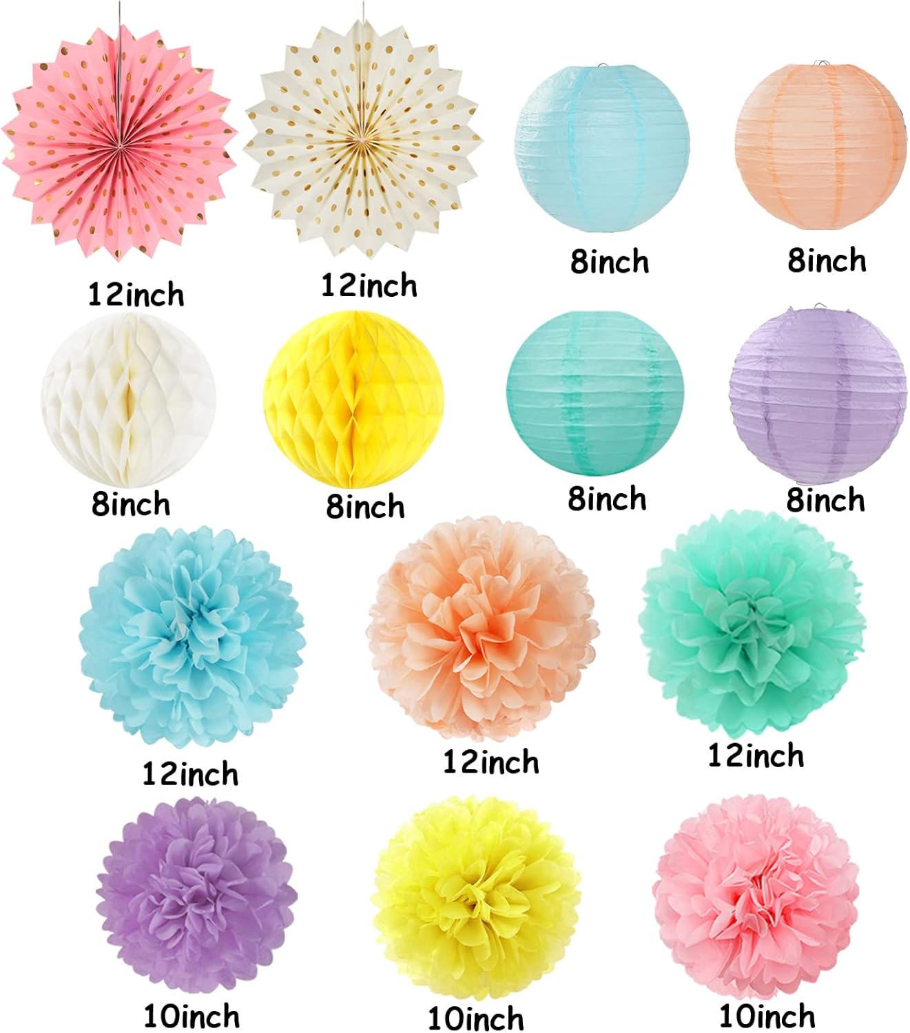 Pastel Rainbow Party Decorations Streamers - 14pcs Boy Girl Kids Birthday Supplies,Pink Yellow Blue