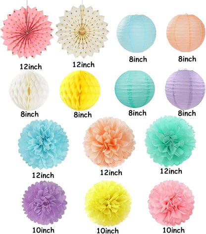 Pastel Rainbow Party Decorations Streamers - 14pcs Boy Girl Kids Birthday Supplies,Pink Yellow Blue