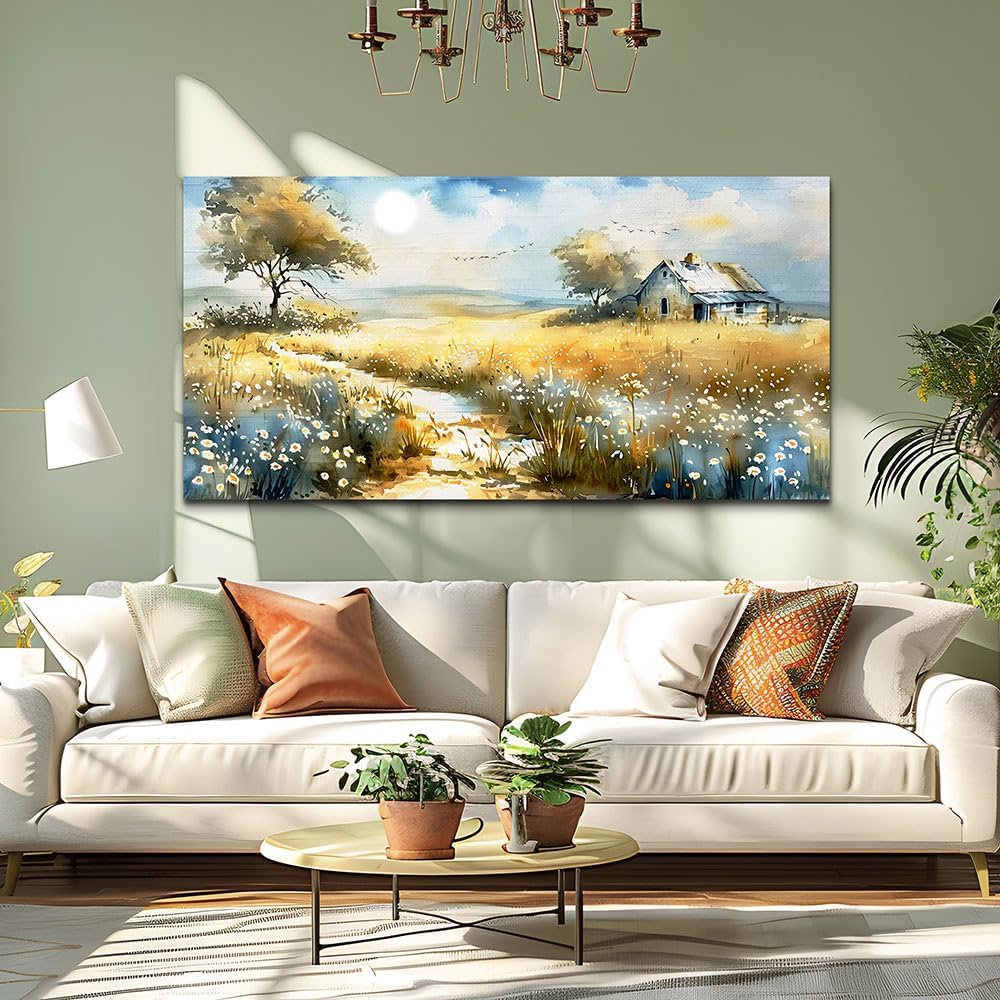 KELIYUAN Large Country Field Painter House Decorated Wildflower Field Landscape Painting Living