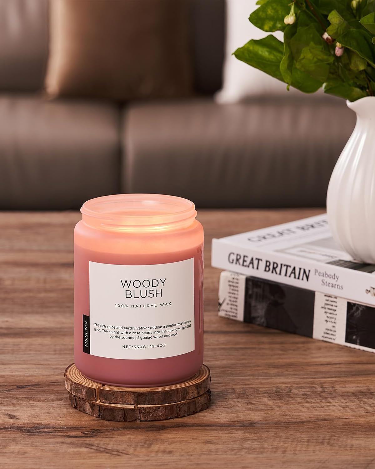M&SENSE Rose Oud Wood Soy Candles 2 Wick, Large Scented Candles 19.4oz 110 Hour Long Lasting Burn