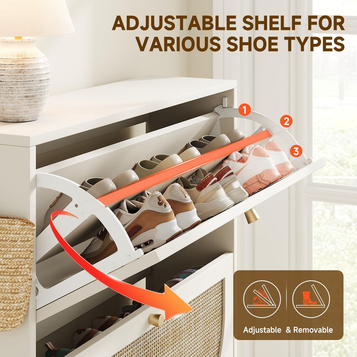 Nicetree Shoe Cabinet Storage for Entryway Slim 9.5" Freestanding Floor Base Shoe Storage Cabinet