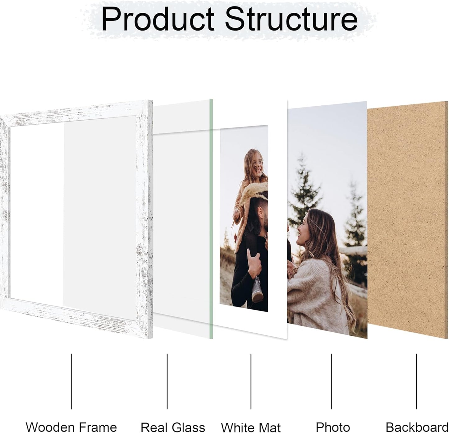12x12 Picture Frame Set of 4, 12 x 12 Wood Photo Frames with Mat for 10x10 or 30x30cm Diamond