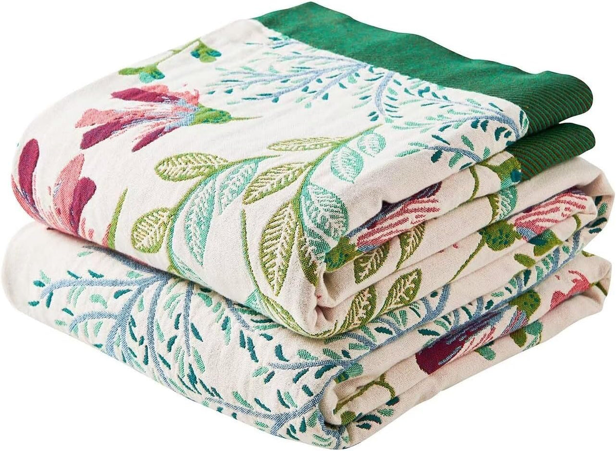 Boho Throw Blanket for Bed, 100% Cotton Soft Rustic Quilt Fall Blanket, 80" 90" Floral Printed