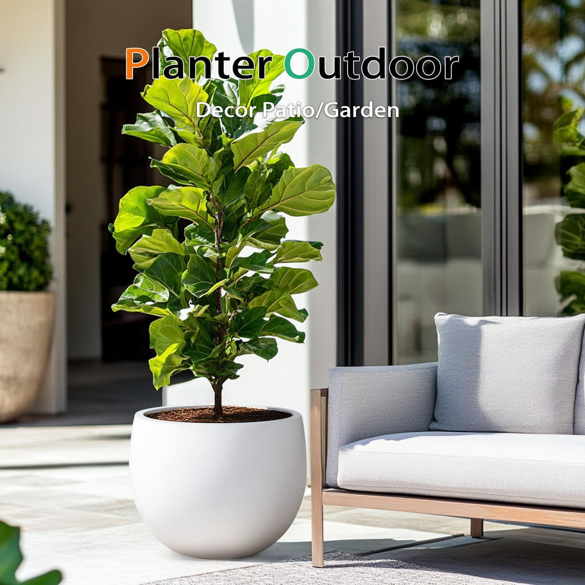 Ball Concrete Planter Outdoor Indoor, Large Tall Cement Plant Pots for Trees Flowers (White, 20