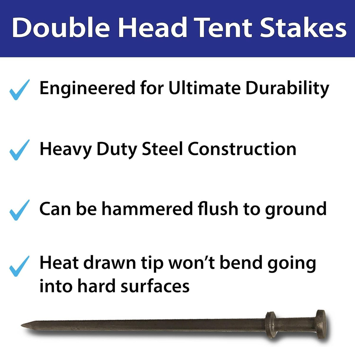 Double Head Tent Stakes - Heavy Duty Steel Tent Stakes, Versatile Ground Spikes to Anchor