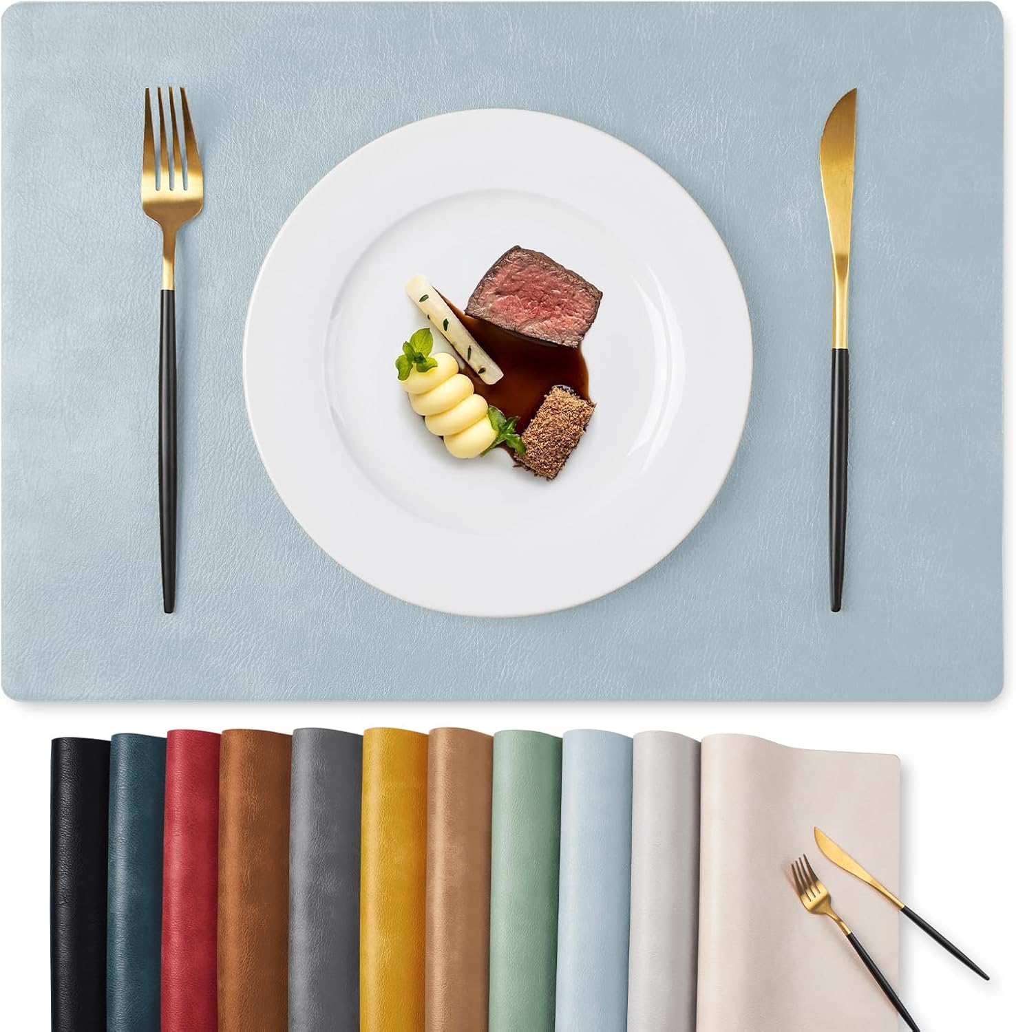 MOSAYT Vinyl Placemats Set of 4-12 X 17 Inch - Faux Leather 100% Waterproof Oil-Proof Wipeable PU