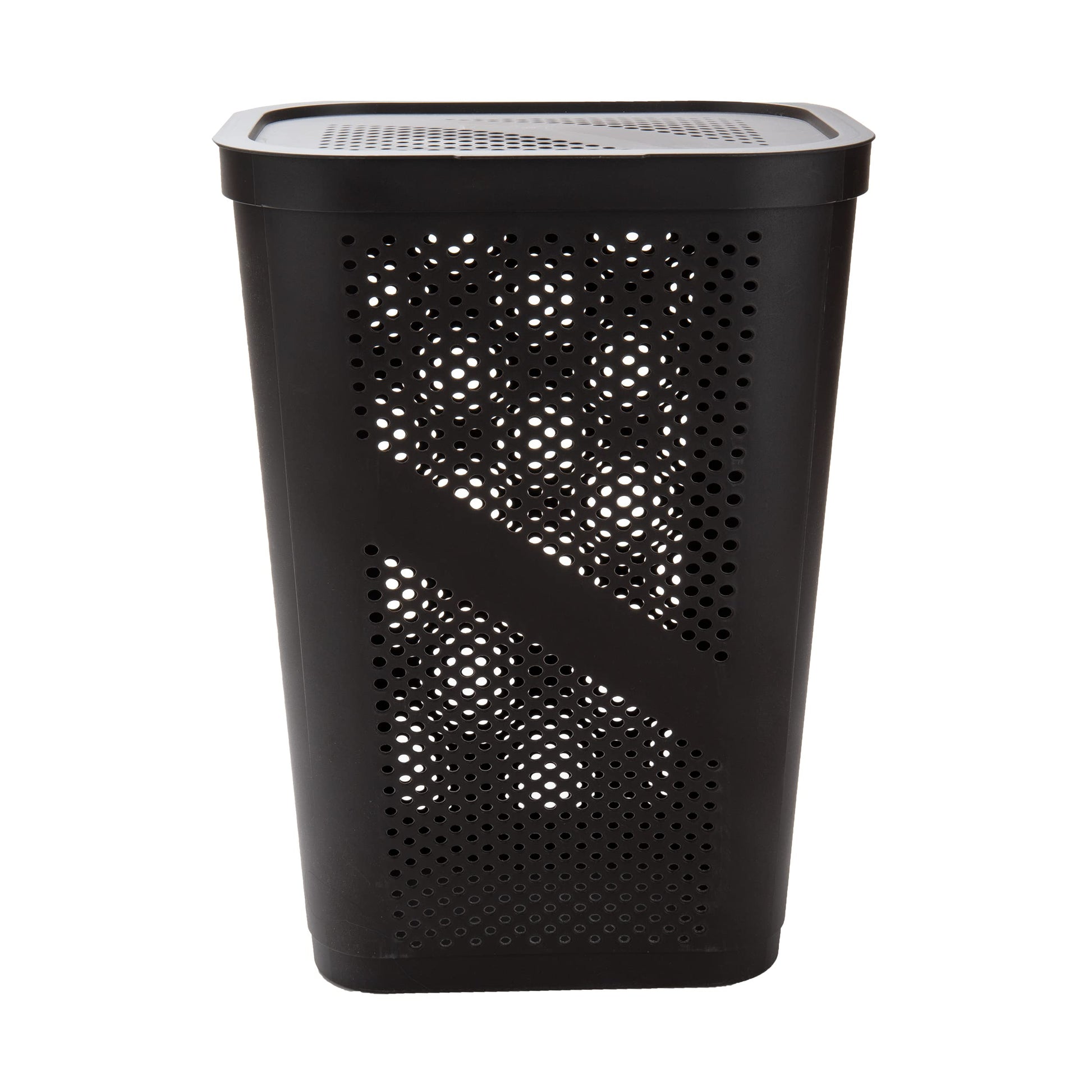 Mind Reader Slim Laundry Hamper with Lid, 60L Clothes Basket, Ventilated Plastic, Brown